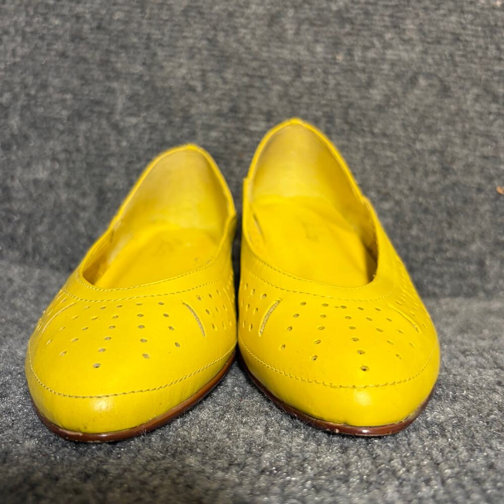 Vintage 80s Calico Yellow Leather Ballet Flats Womens 7 Brazil Perforated - Picture 4 of 9